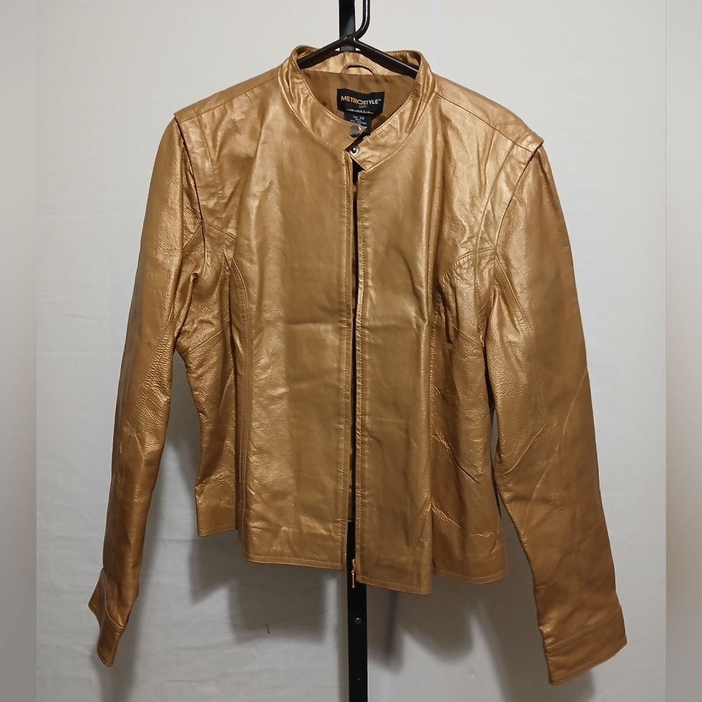 Vintage Metro Style Gold Learher Short Coat